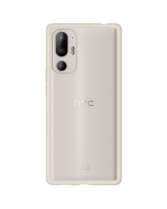 HTC U24 pro 透視雙料防震邊框殼- 米黃色